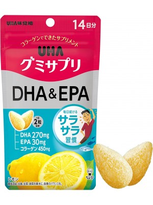 UHA  Омега-3 (ДГК 270 мг + ЭПК 30 мг) + Коллаген / жевательный мармелад со вкусом лимона (40 штук)